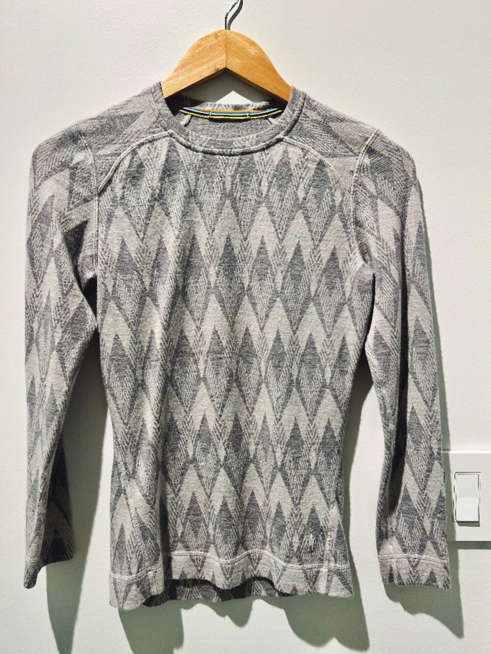 Smartwool Women's Merino 250 Base Layer Pattern Crew | Gray Diamond Print | Sz S